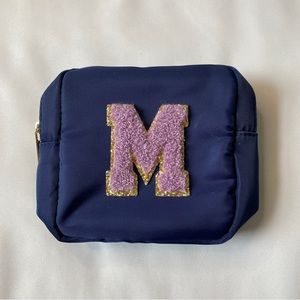 Small Navy Cosmetic Bag Letter M